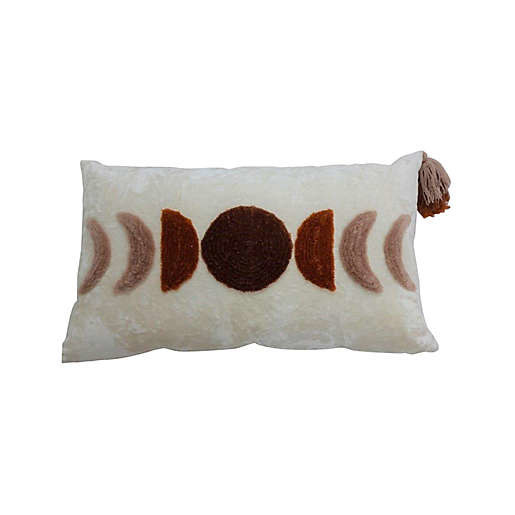 Creme rectangle pillow featuring plush moon phases.