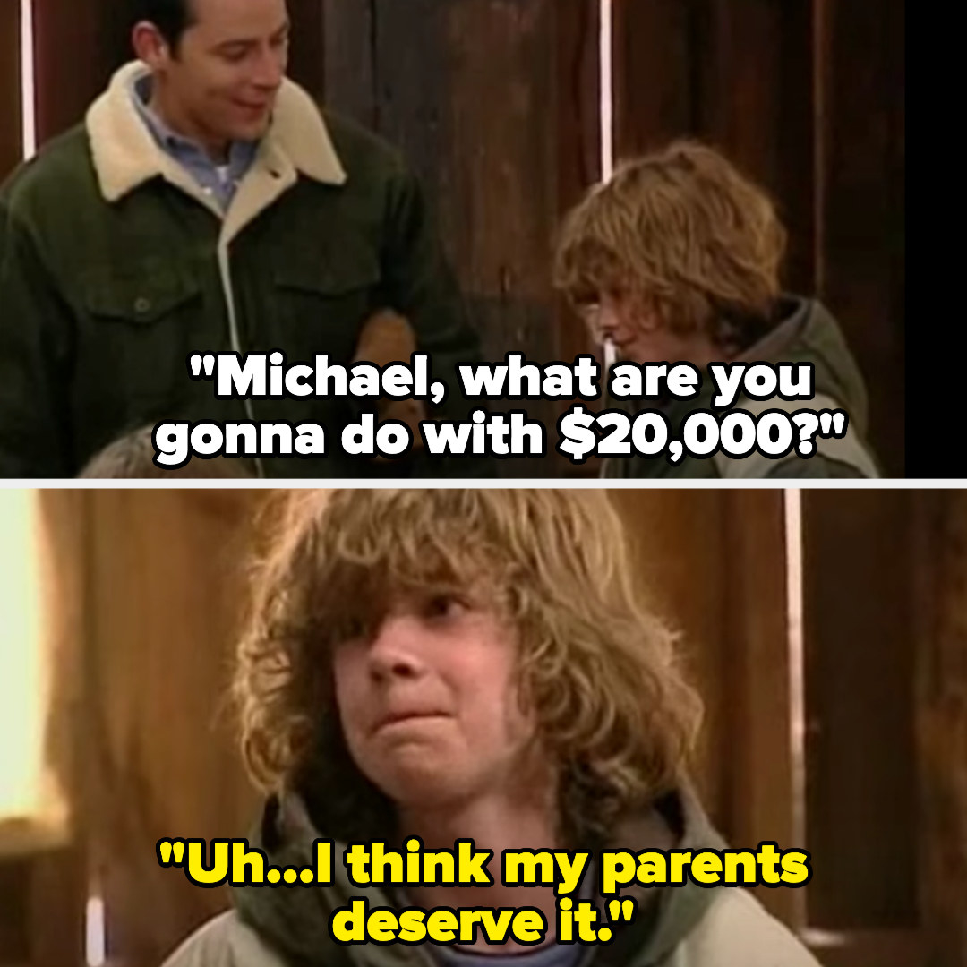 the host asks Michael what he&#x27;ll do with $20,000, and he says he&#x27;ll give it to his parents