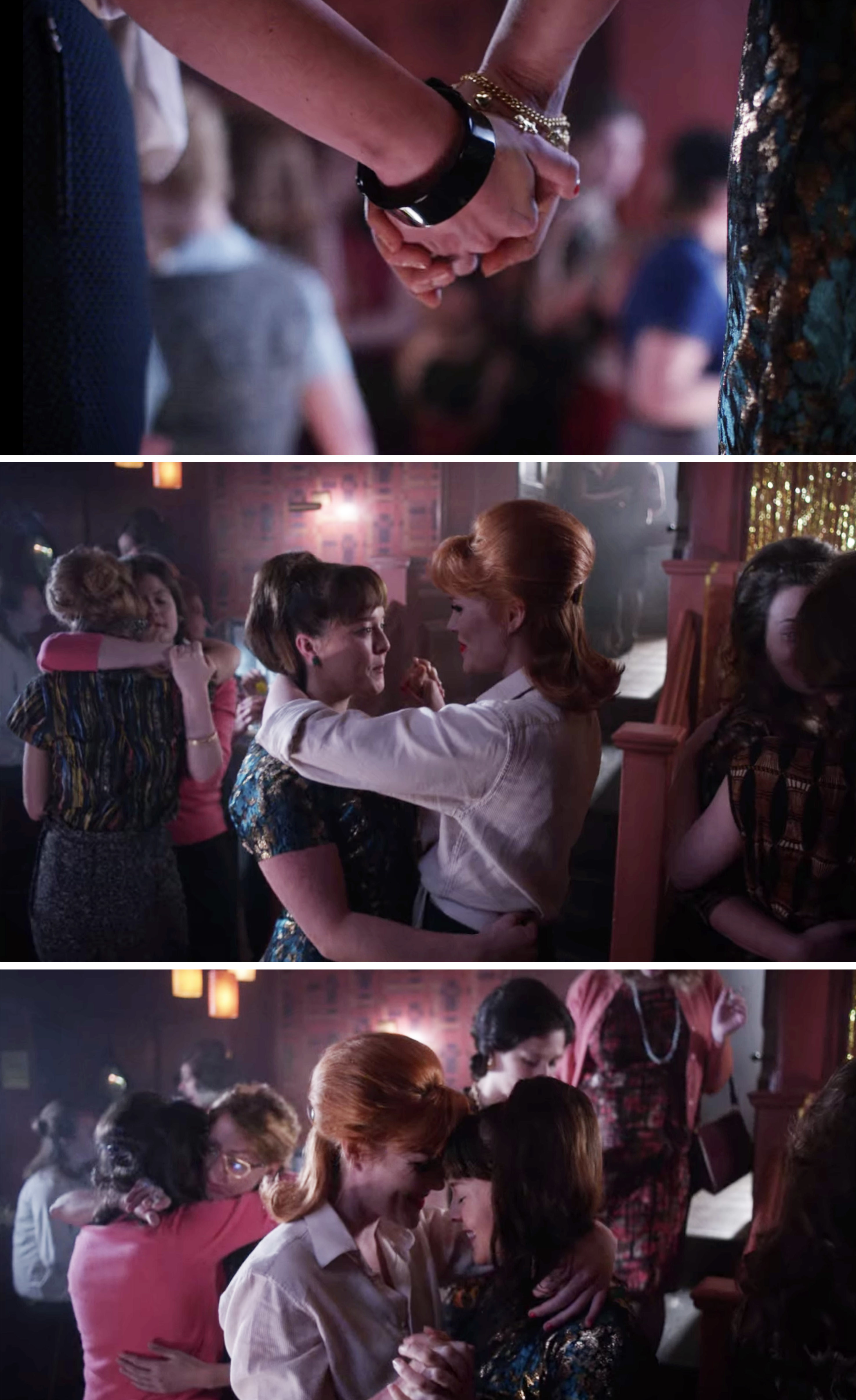 Patsy and Delia dancing and holding hands