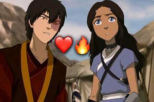 Zuko and Katara look worriedly as someone approaches their tent campsite hidden in the mountains.