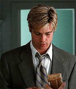 Brad Pitt eating peanut butter by the spoonful