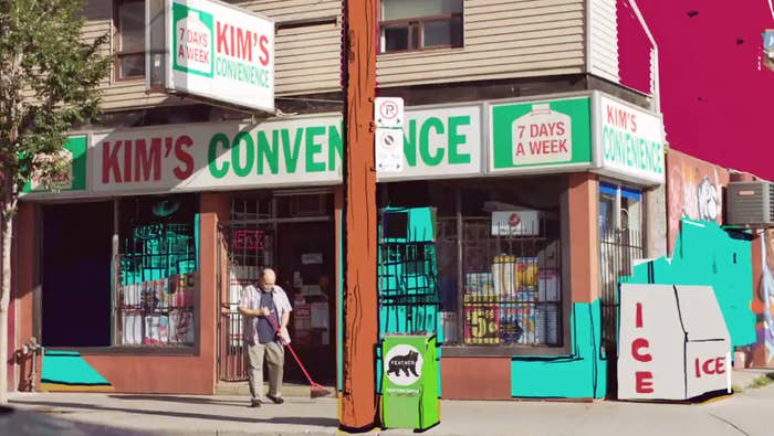Outside shot of Kim's Convenience store