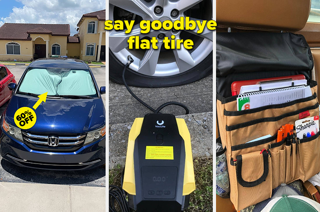 60 percent off a sun shield a portable tire inflator and a front seat organizer