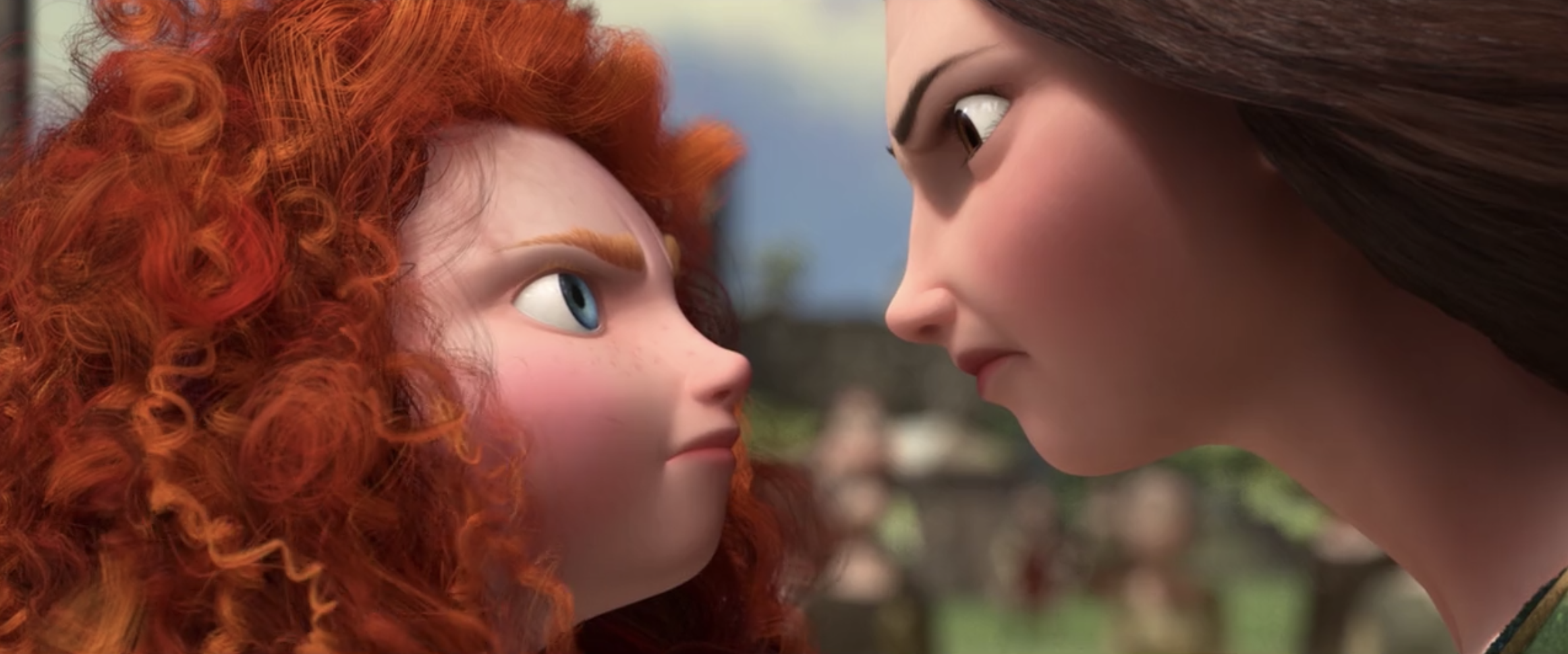 Merida and Queen Elinor staring intensely into each other&#x27;s eyes