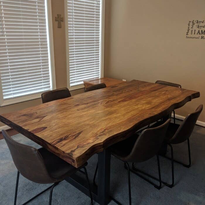 The wood top table with six chairs