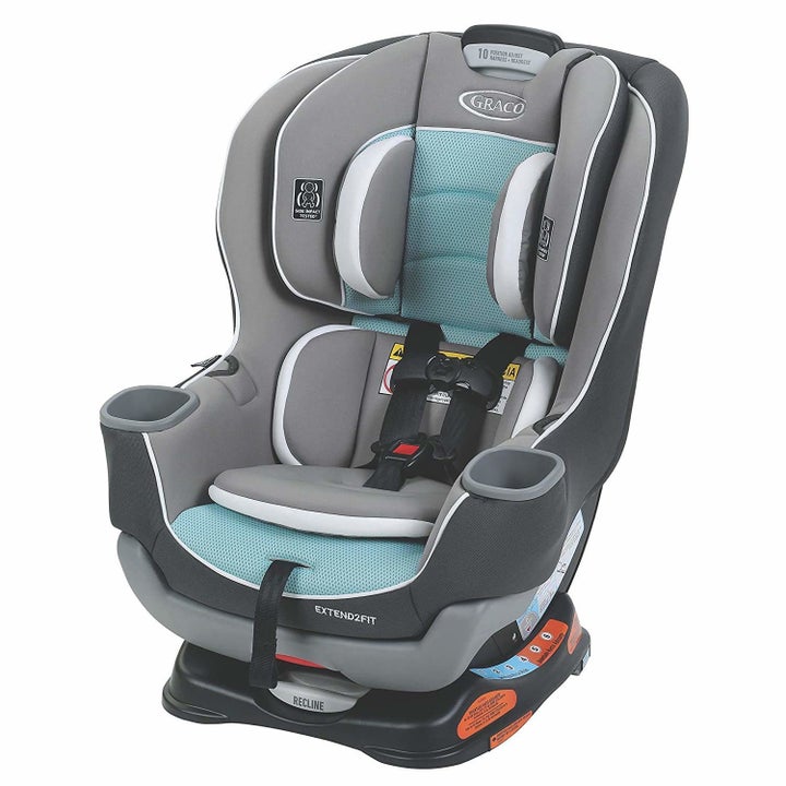 The car seat in grey and teal
