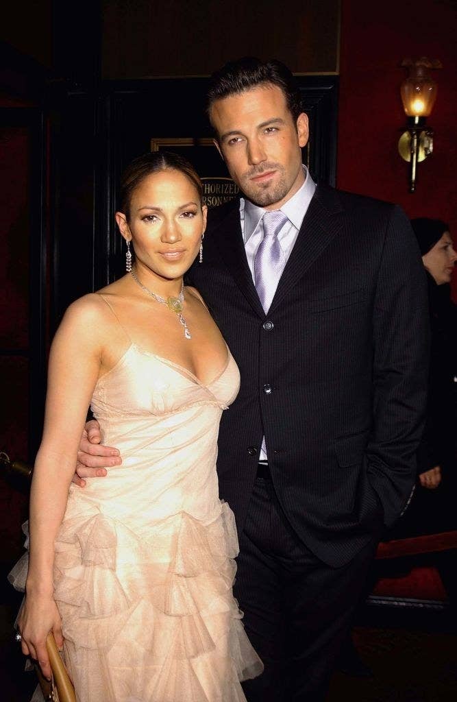 Jennifer Lopez and Ben Affleck pose together at the "Maid in Manhattan" premiere in 2002.