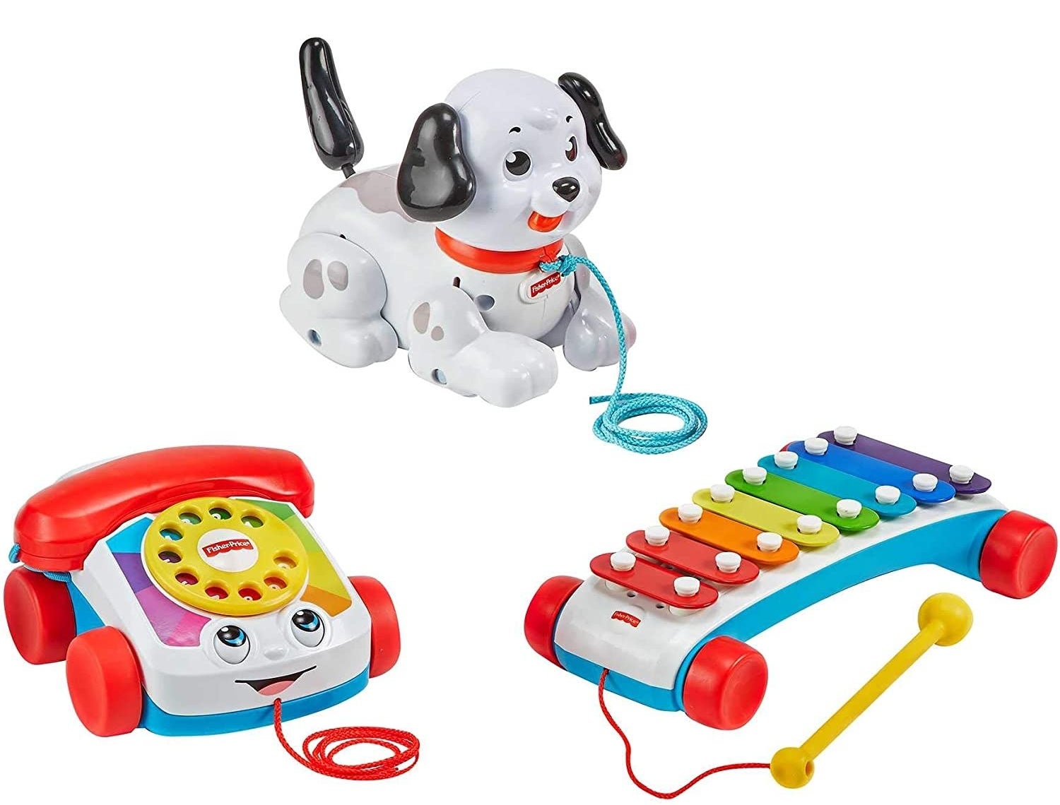 Fisher price dog, phone, and xylophone toys