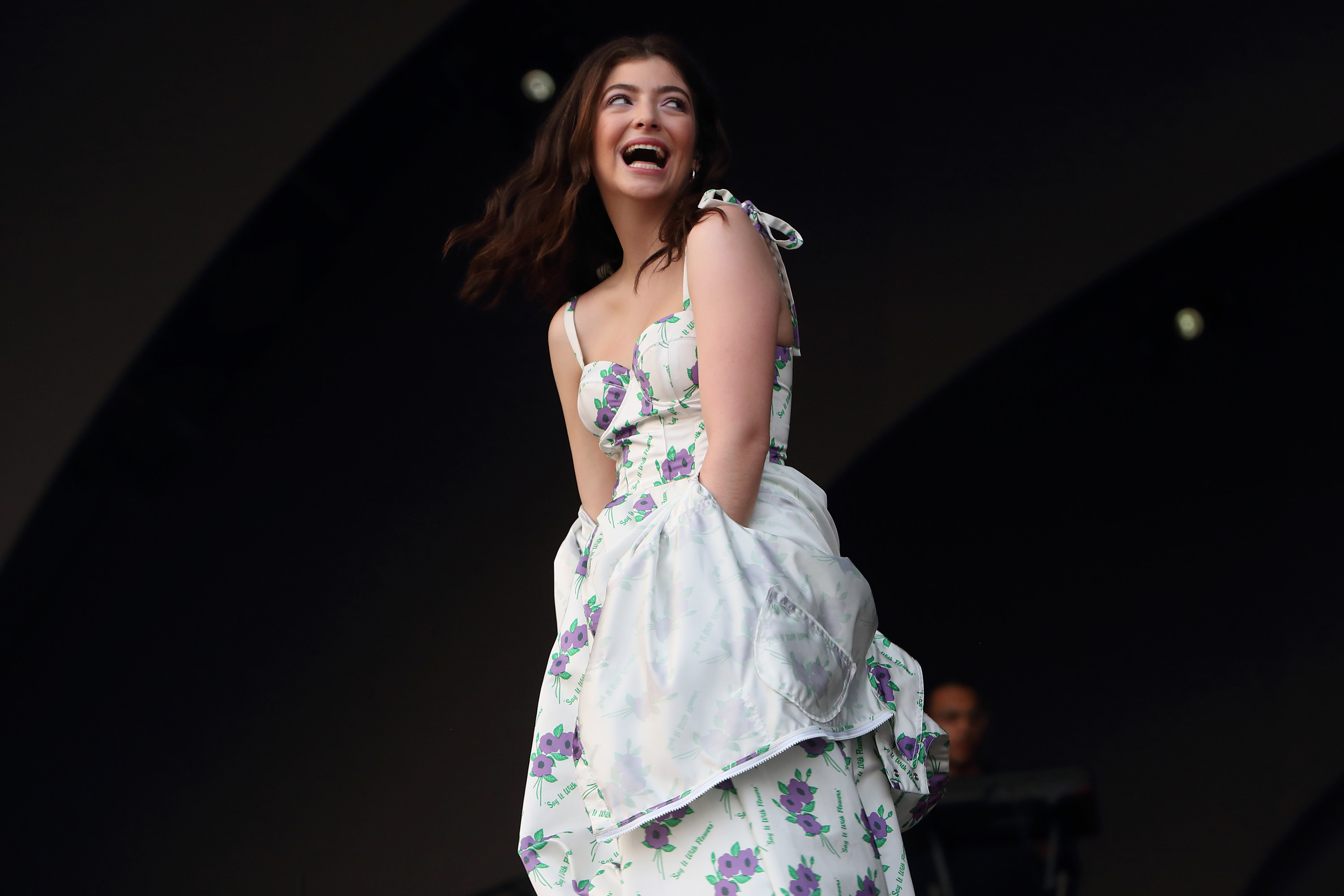 Lorde smiles while performing at All Points East Festival at Victoria Park in London in 2018