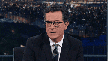 Stephen Colbert wiggles her eyebrows while hosting &quot;The Late Show With Stephen Colbert&quot;