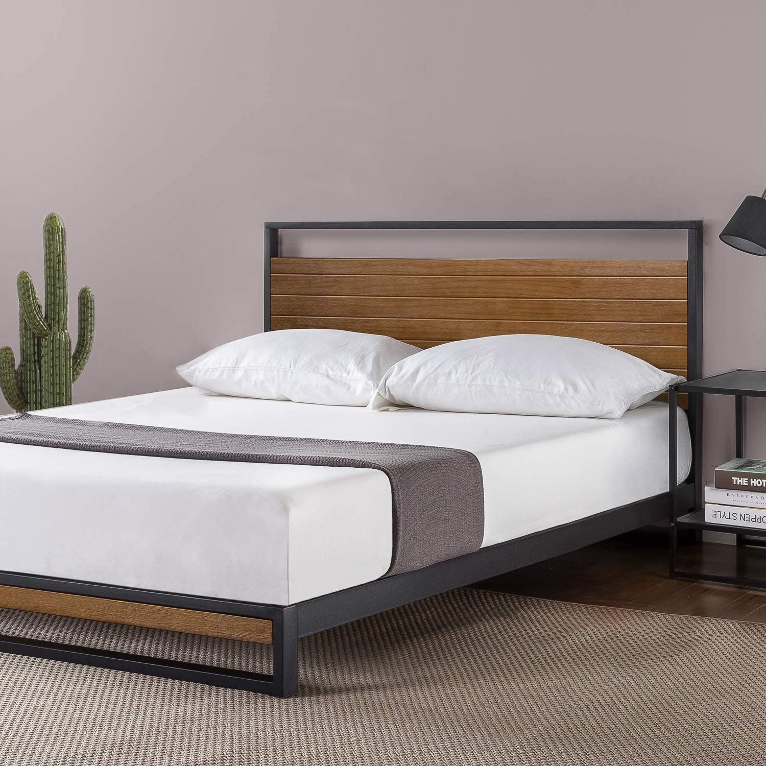 bed with wood and metal frame