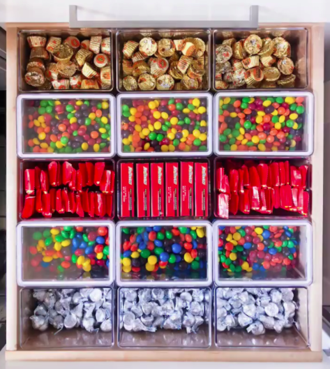 Reese&#x27;s, Kit Kats, Skittles, M &amp;amp; Ms and Hershey Kisses organized by product