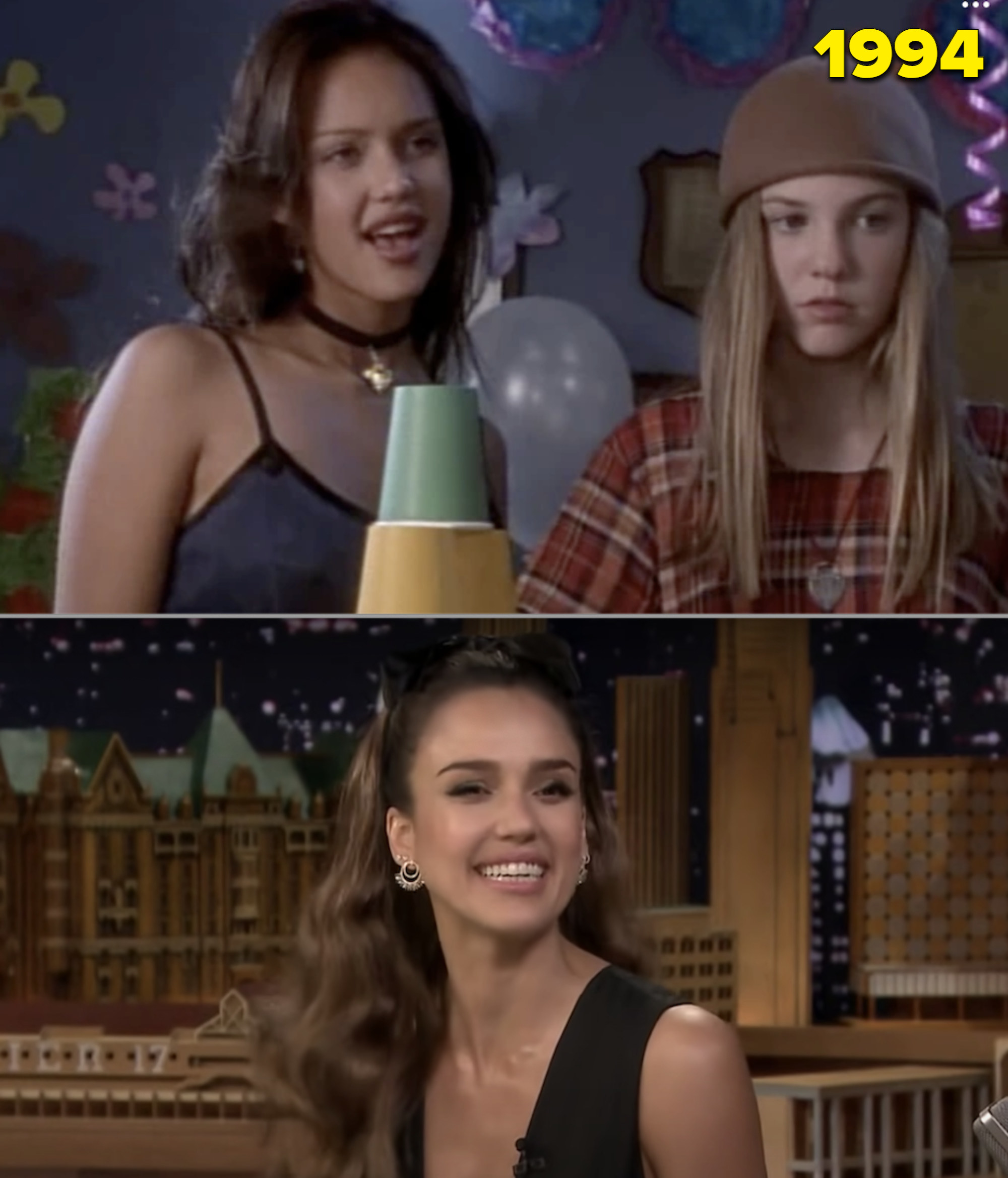 Jessica Alba on a Nickelodeon show in the early &#x27;90s vs. her on the Tonight Show in 2019