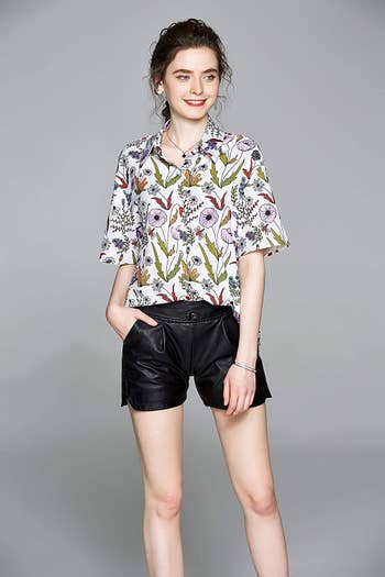 short sleeve collared shirt with floral pattern