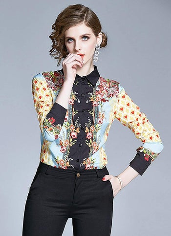 long sleeve blouse with ornate pattern