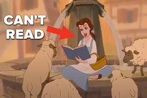 Belle pretending to be able to read