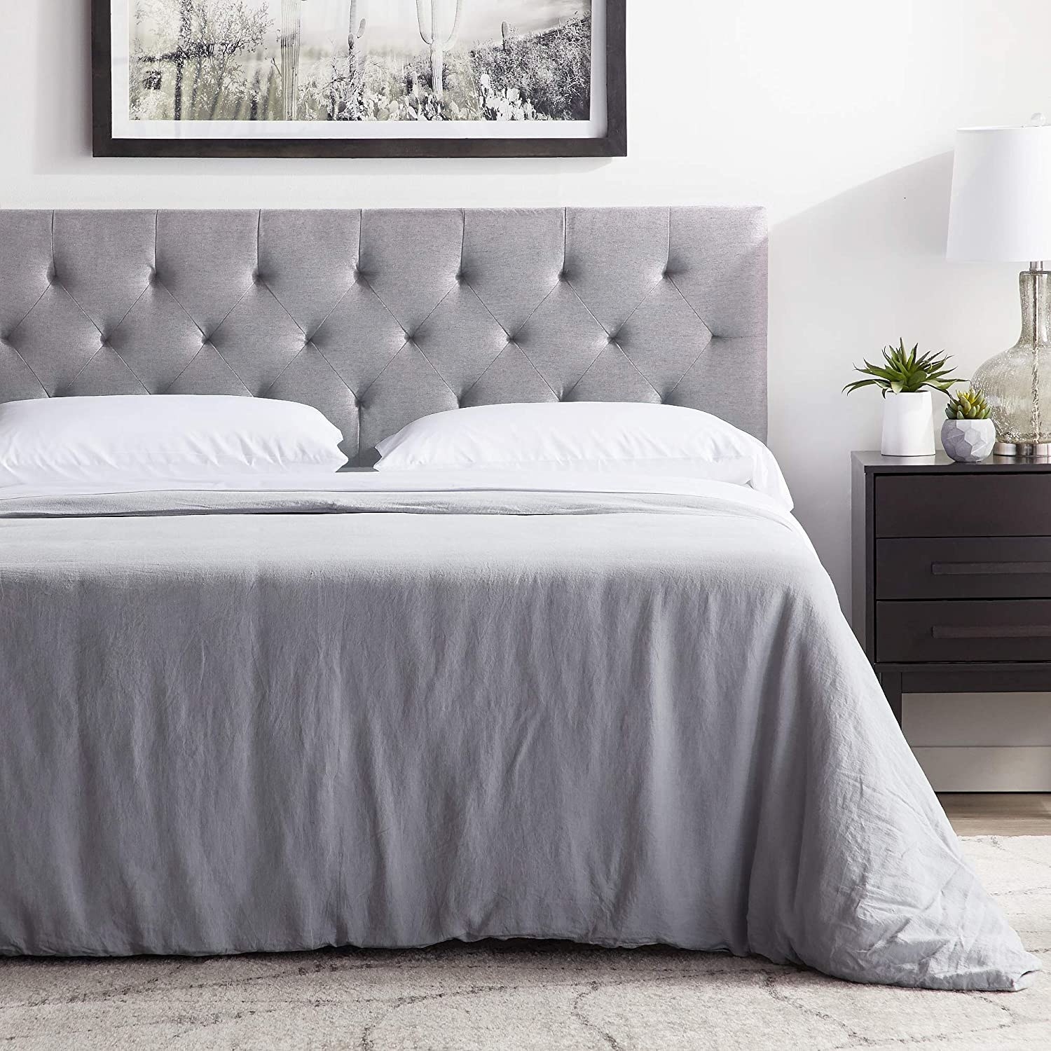 the grey diamond tufted headboard