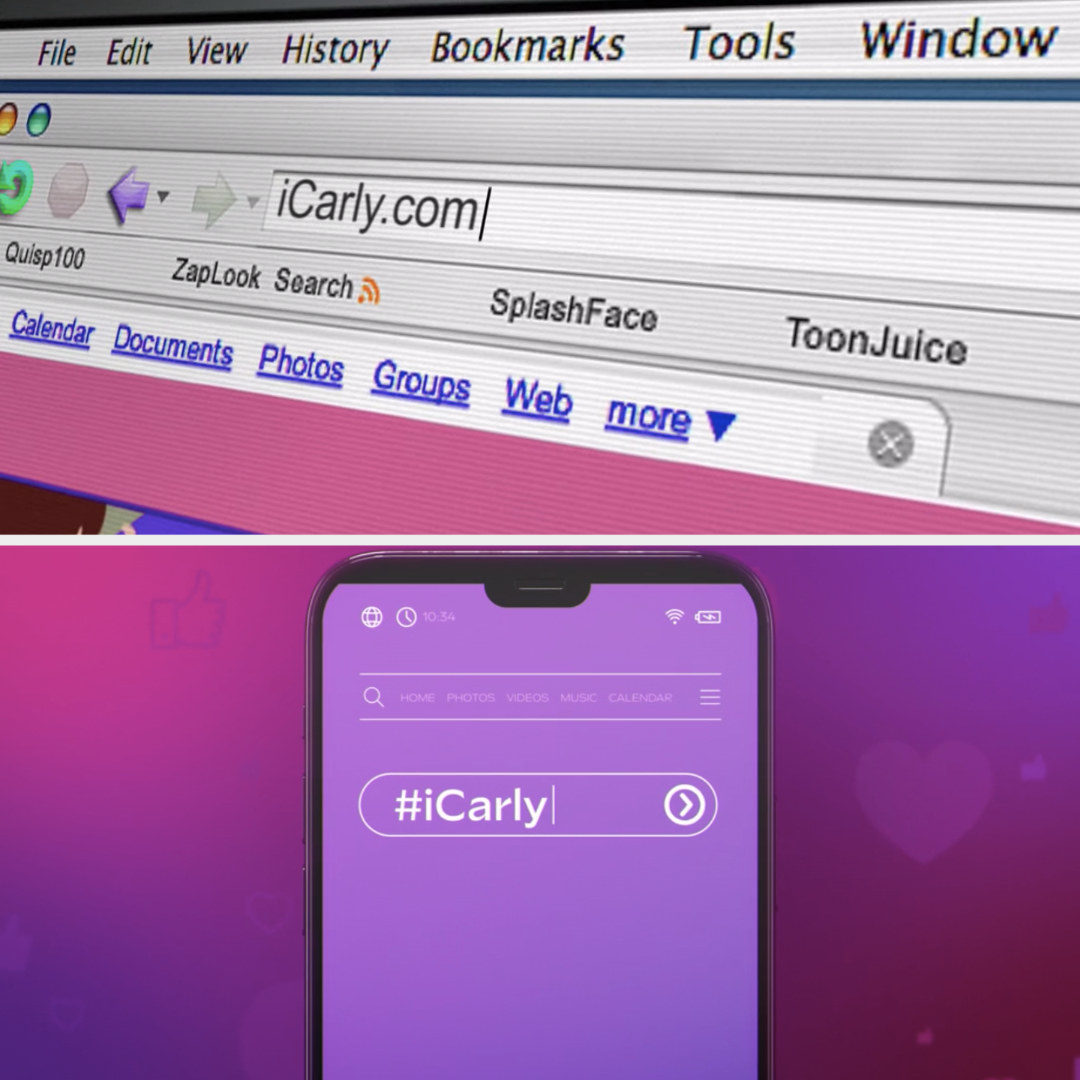 Instead of the iCarly.com in the opening we now see a smartphone with someone searching #iCarly