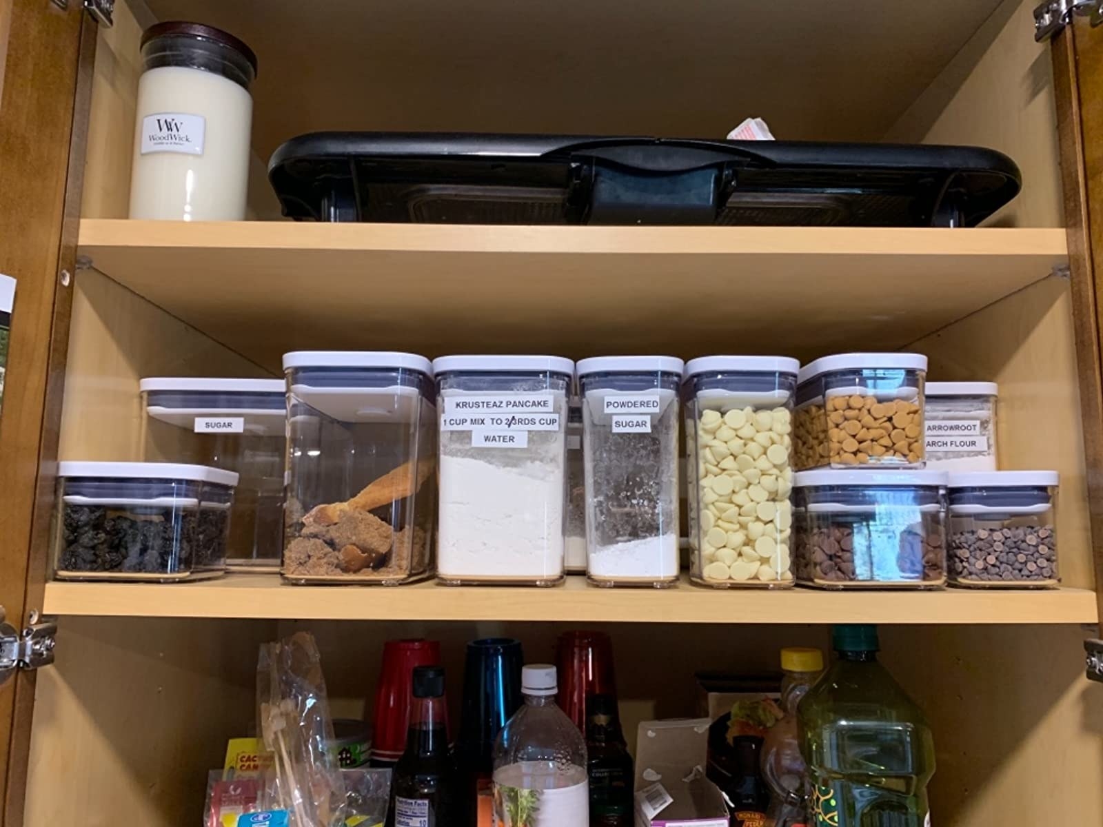 The OXO Pop Containers in a reviewer&#x27;s pantry