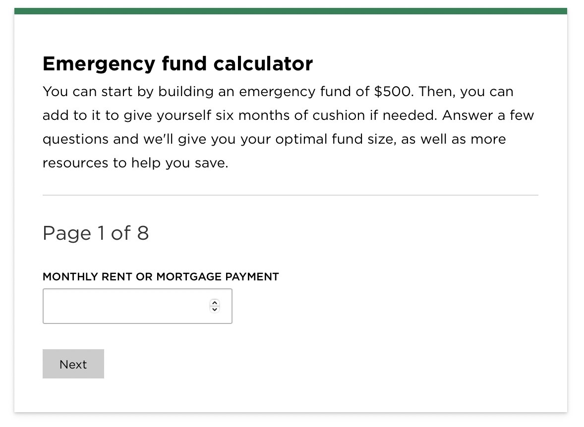 Screenshot of a free emergency fund calculator