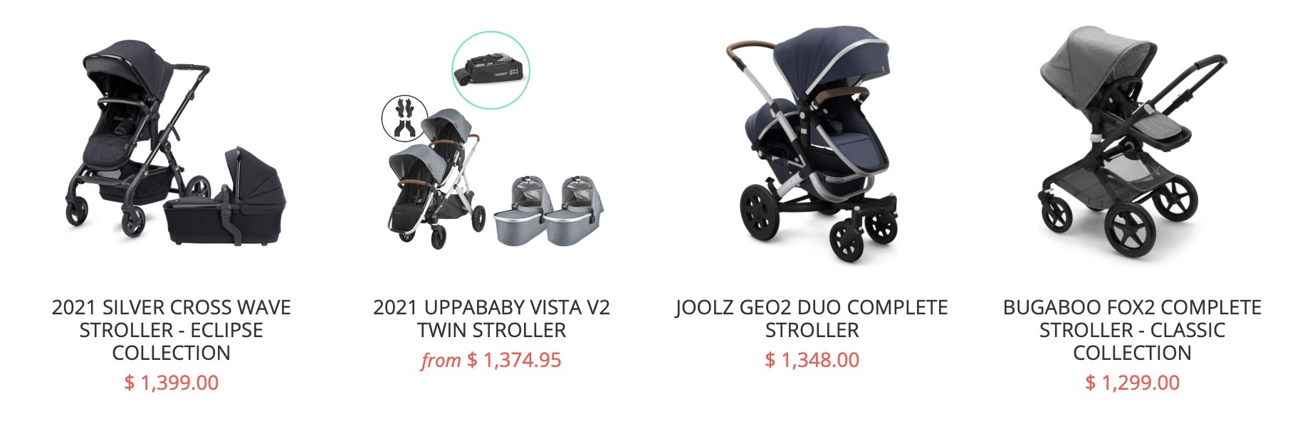 Screenshot of expensive strollers