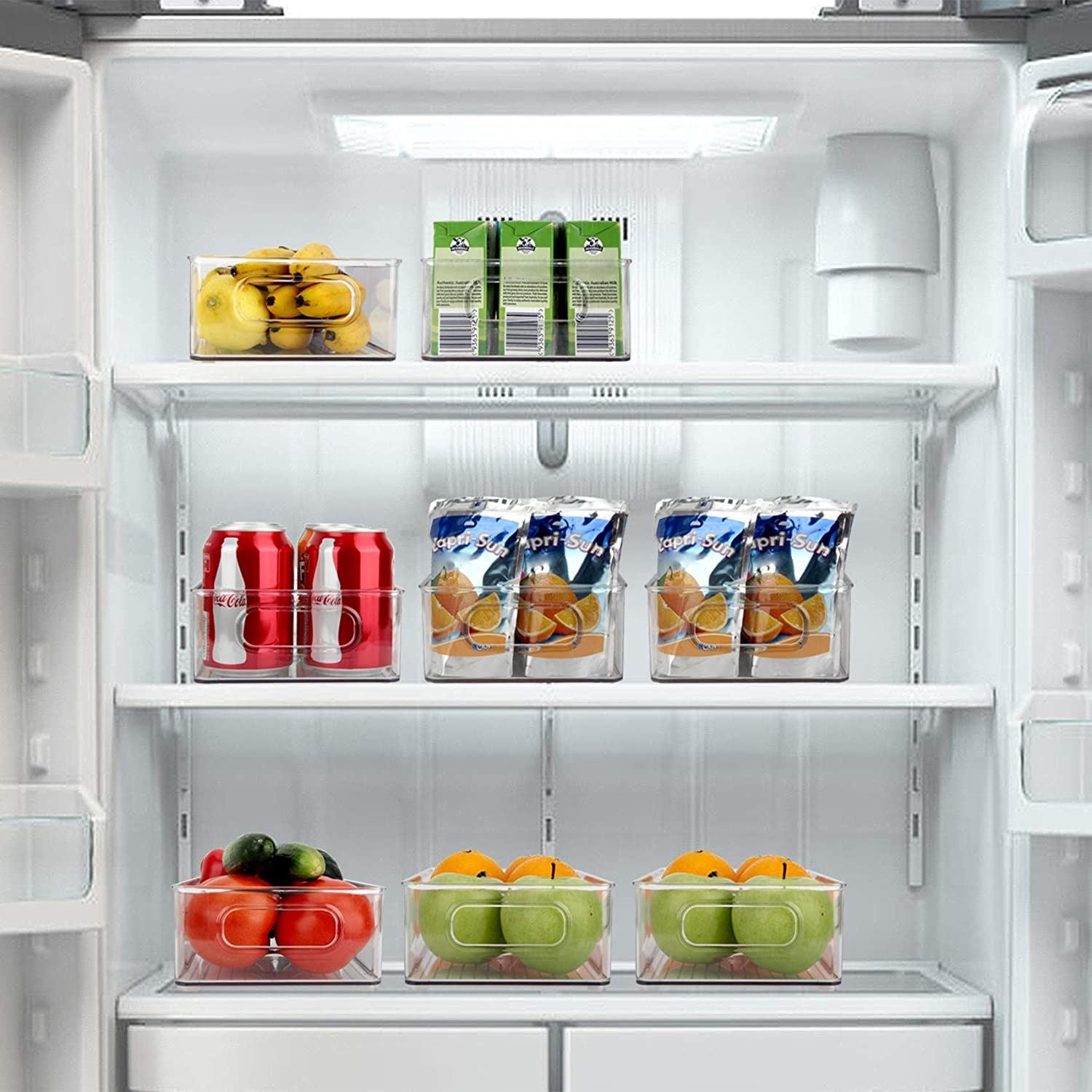 Set of fridge bins placed inside refrigerator