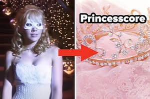 Hilary Duff is on the left with an arrow pointing at a tiara labeled, "Princesscore"