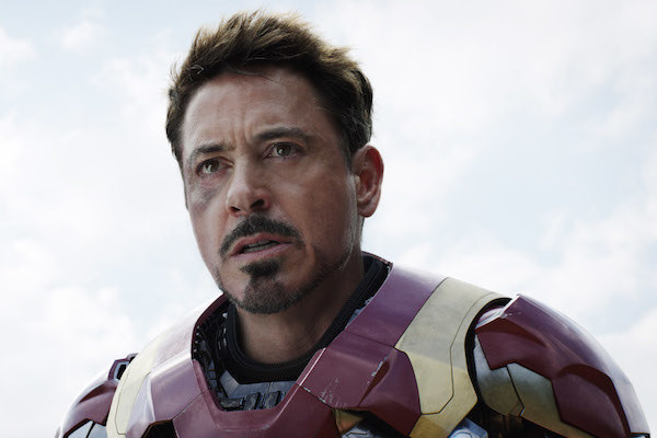 Robert Downey Jr. looking troubled in his Iron Man suit