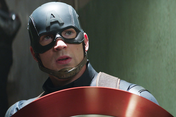 Chris Evans holding the Captain America shield.
