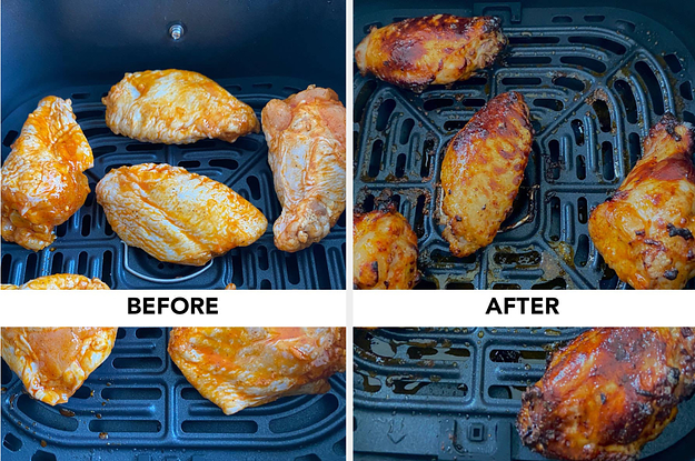 chicken wings before and after being put in air fryer