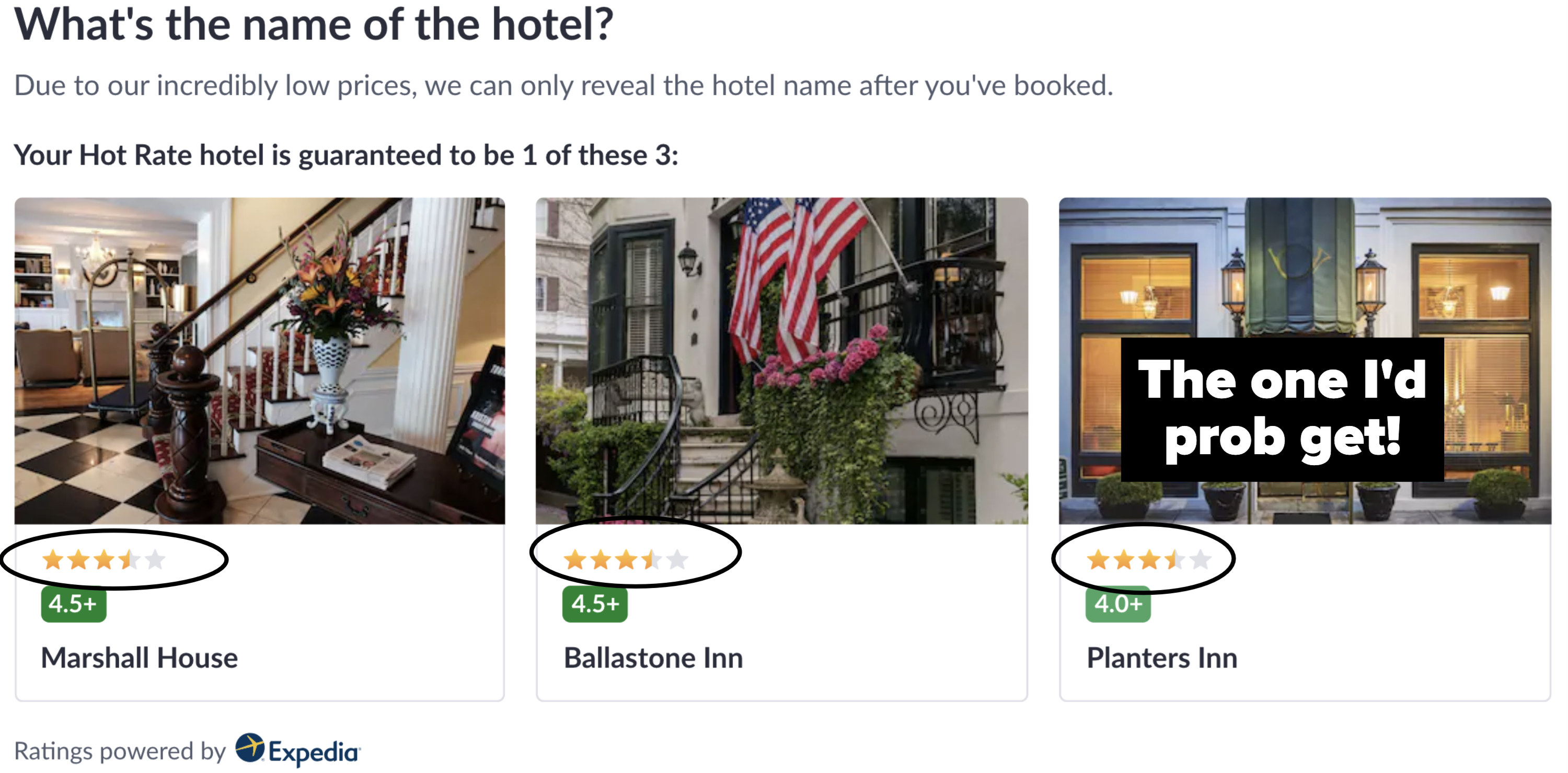 the three hotel options