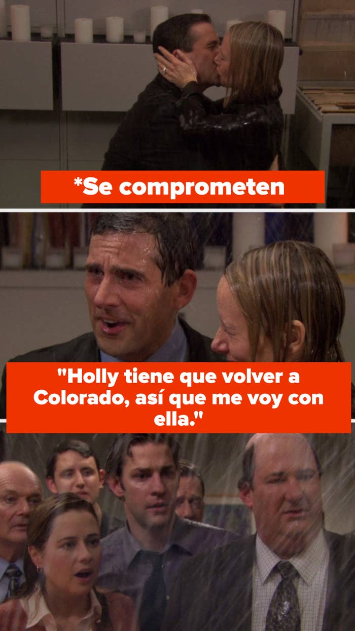 Michael Scott telling the office that &quot;Holly has to go back to Colorado. I&#x27;m going with her; I&#x27;m leaving&quot;