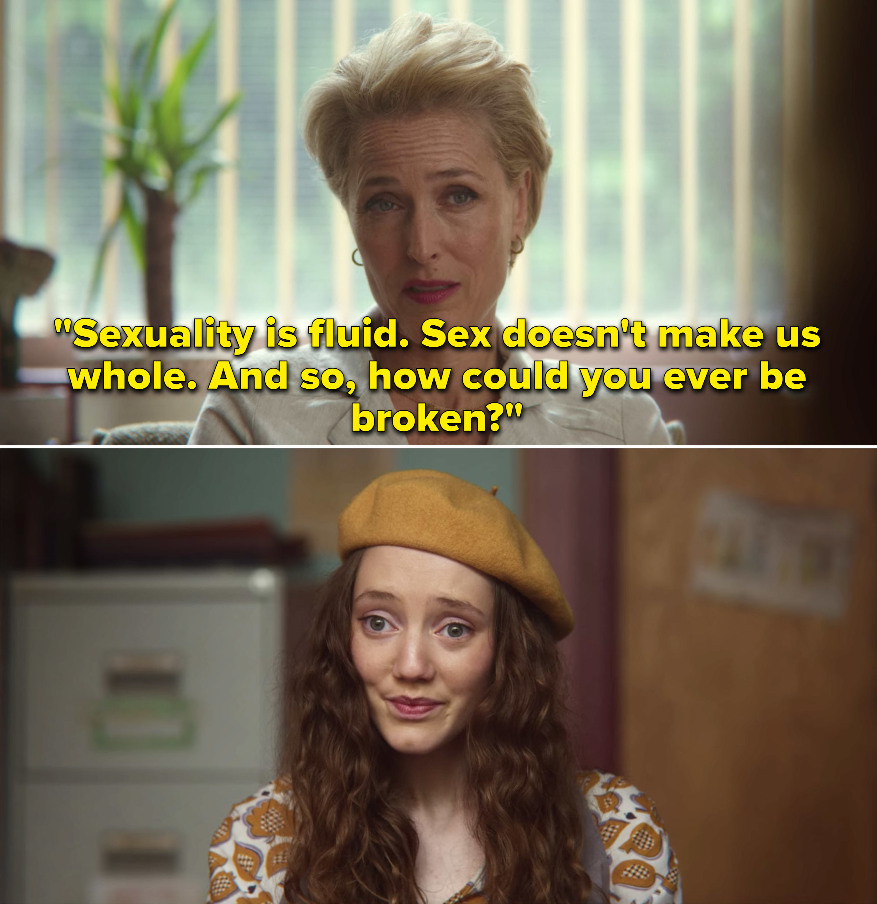 Jean saying, &quot;Sexuality is fluid. Sex doesn&#x27;t make us whole. And so, how could you ever be broken?&quot;