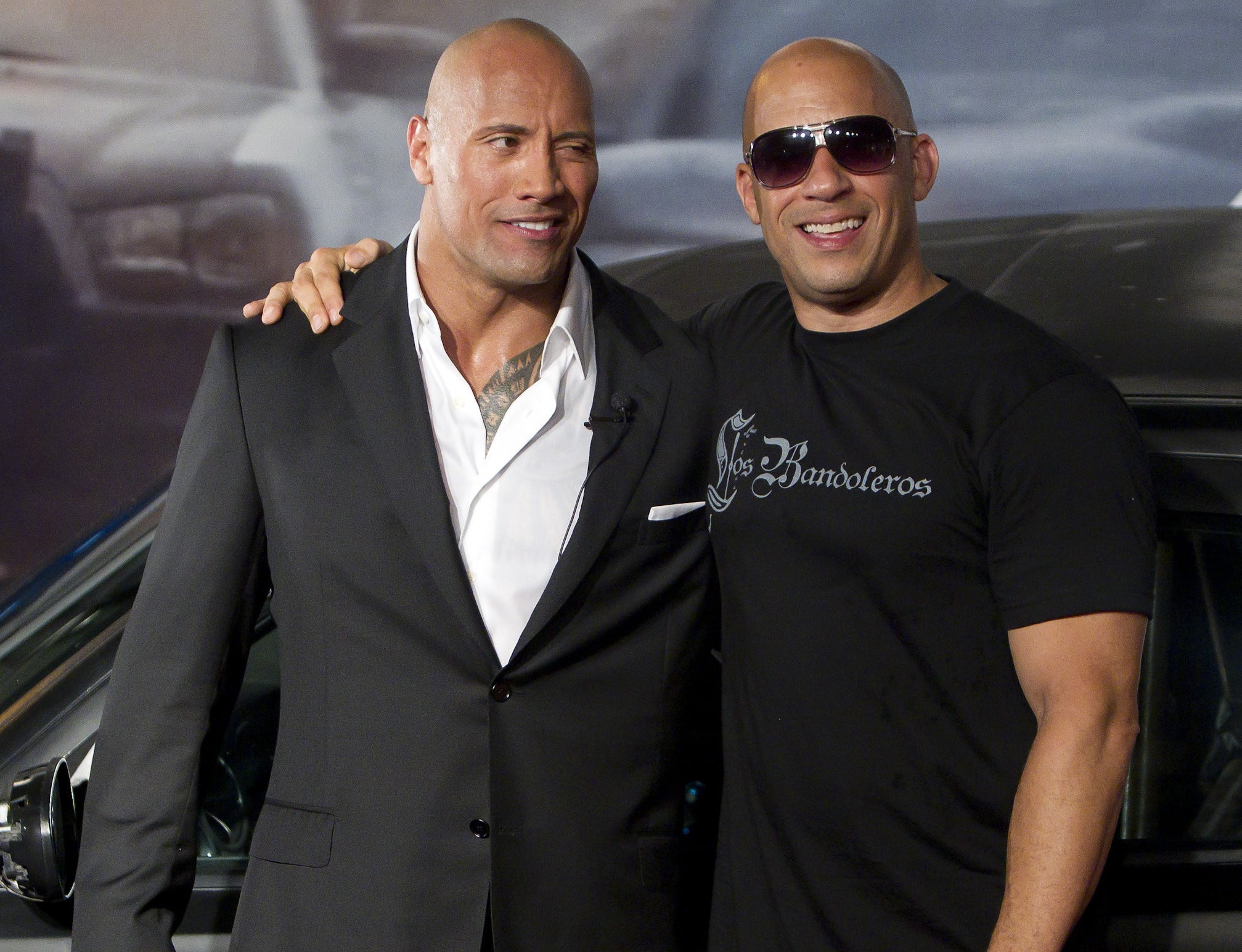 Vin Diesel puts his arm around Dwayne