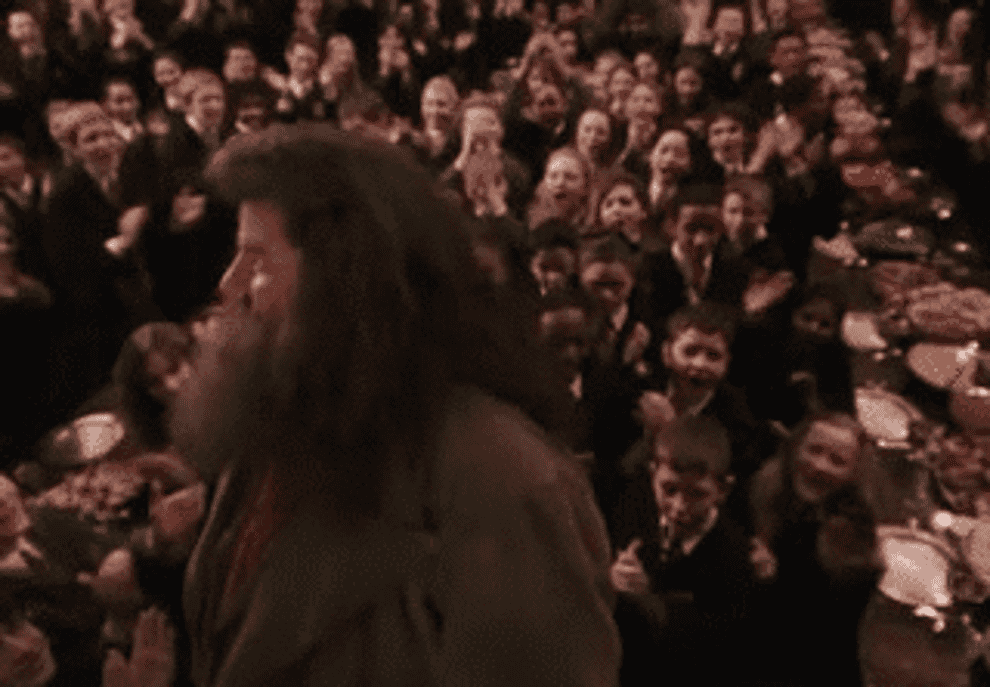 Everyone clapping for Hagrid