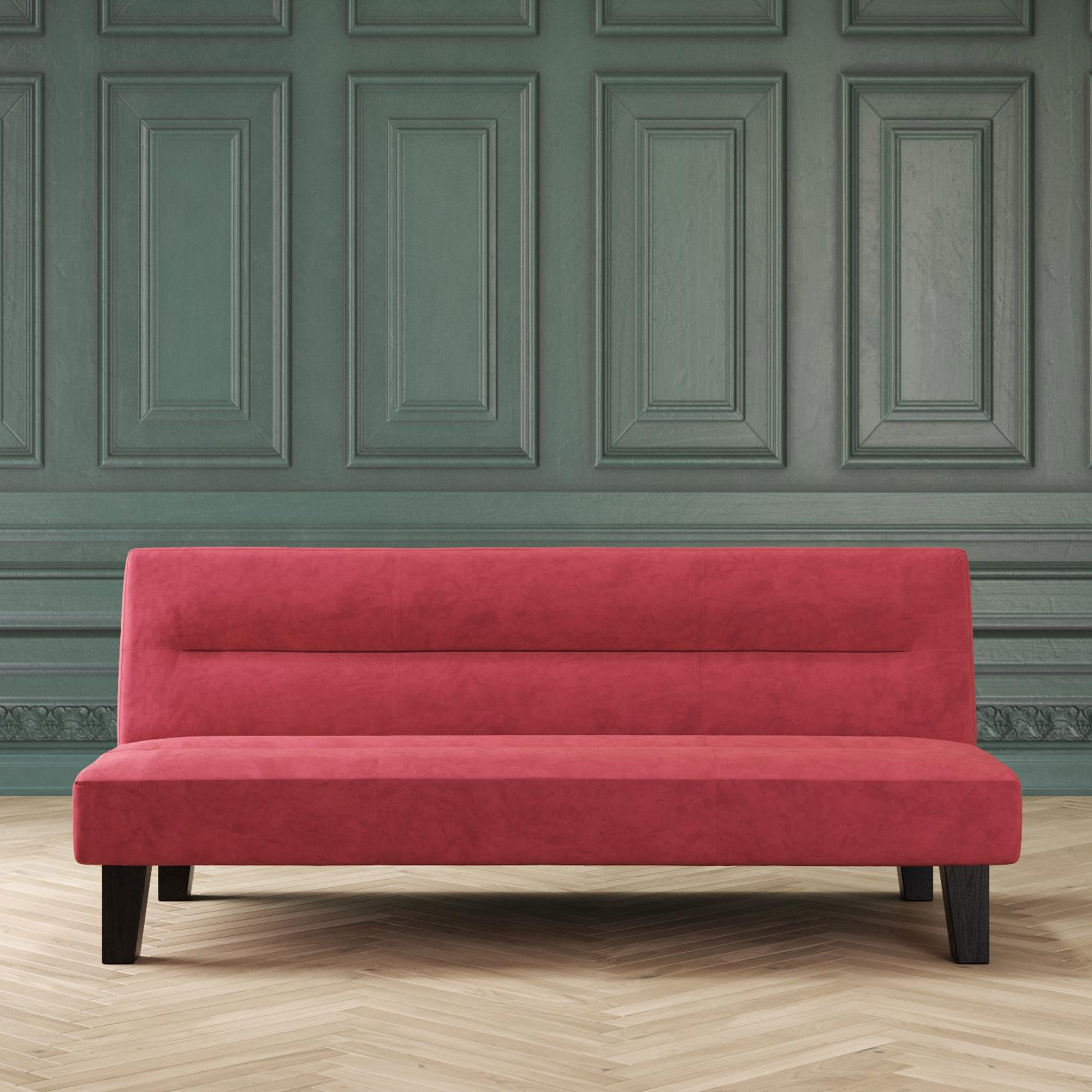 Red futon that becomes a sleeper