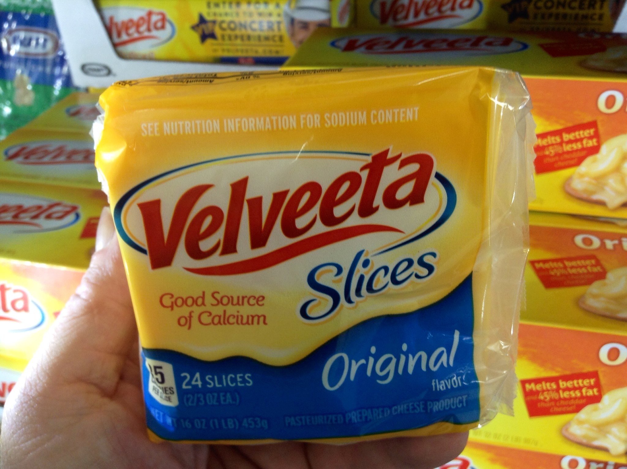 A pack of sliced Velveeta cheese.