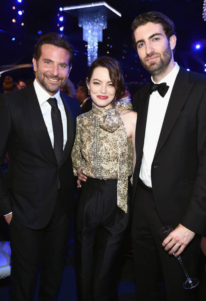 Bradley Cooper, Emma Stone, and Dave McCary during the 25th Annual Screen Actors Guild Awards at The Shrine Auditorium on January 27, 2019, in Los Angeles, California