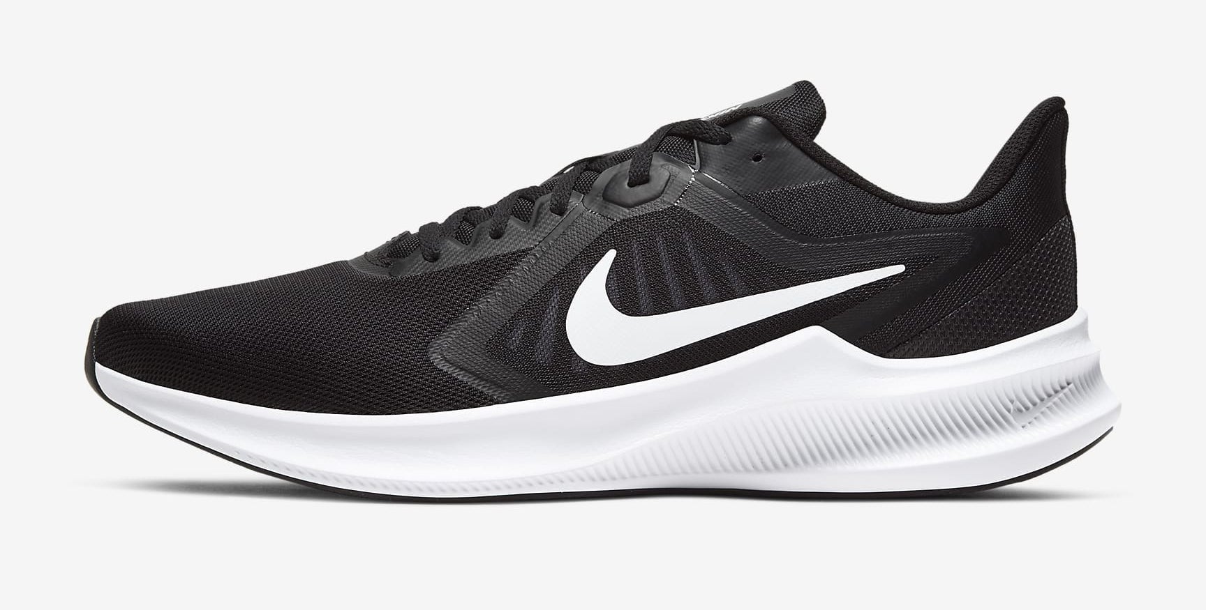 A black and white running sneaker