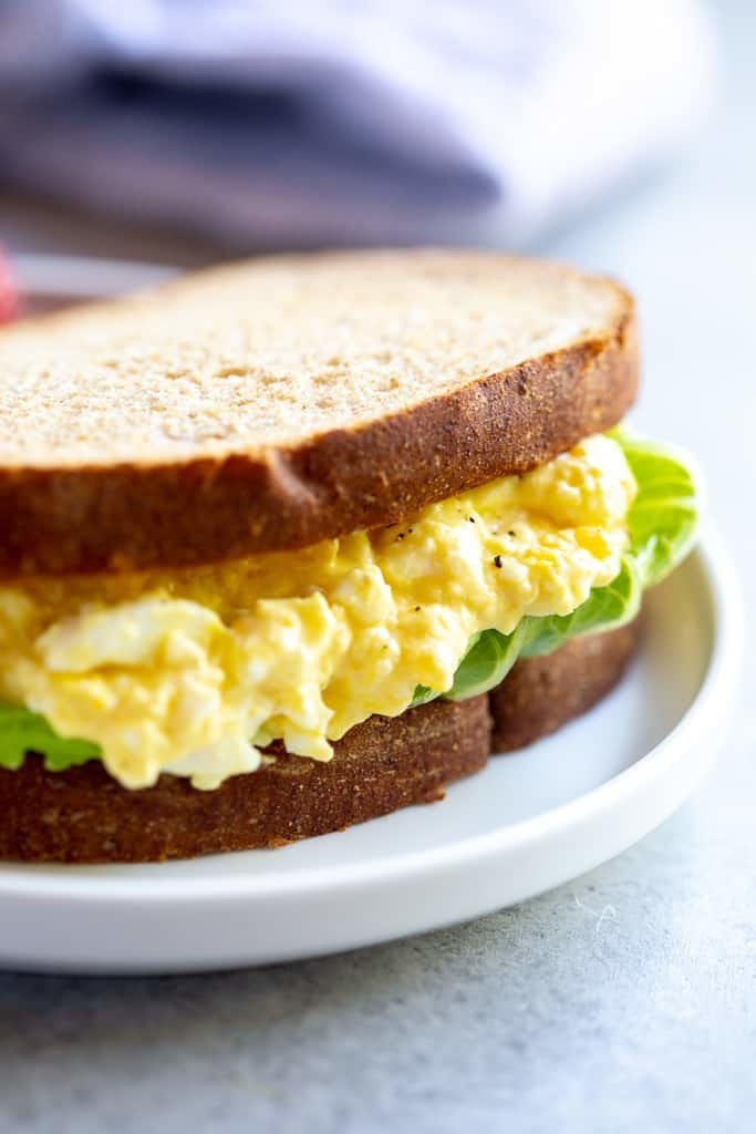 Egg salad sandwich with generous serving of creamy egg salad.