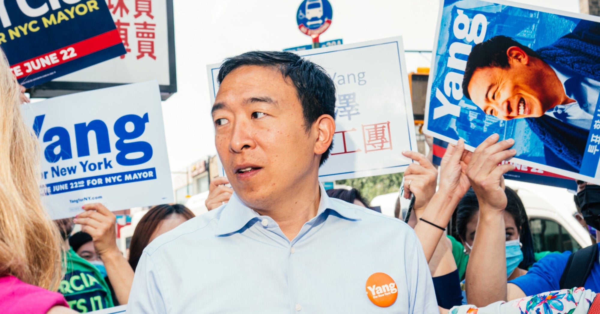 Andrew Yang greets Yankee fans for opening day in Bronx