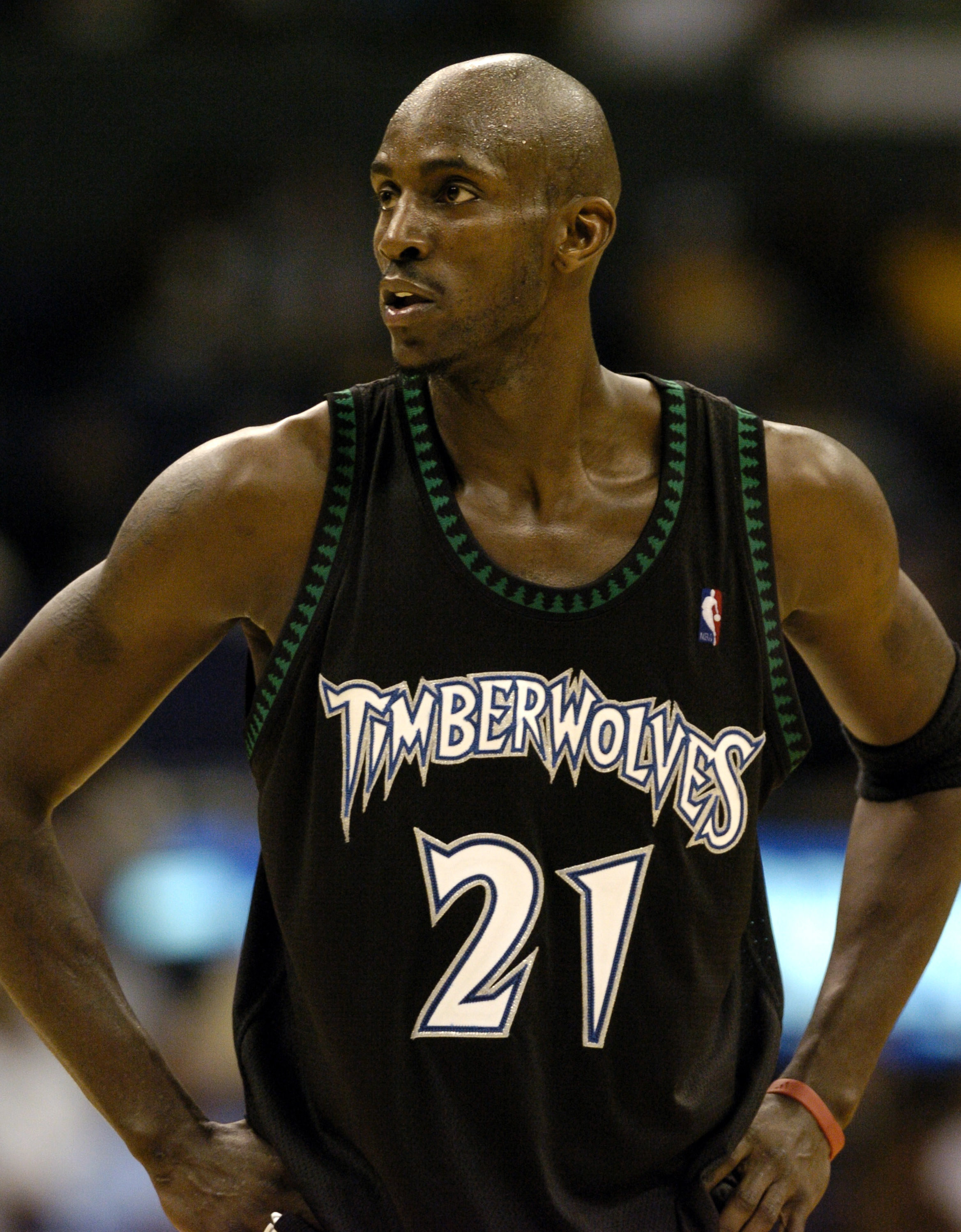 Black Timberwolves jersey with white lettering and green tree outlining