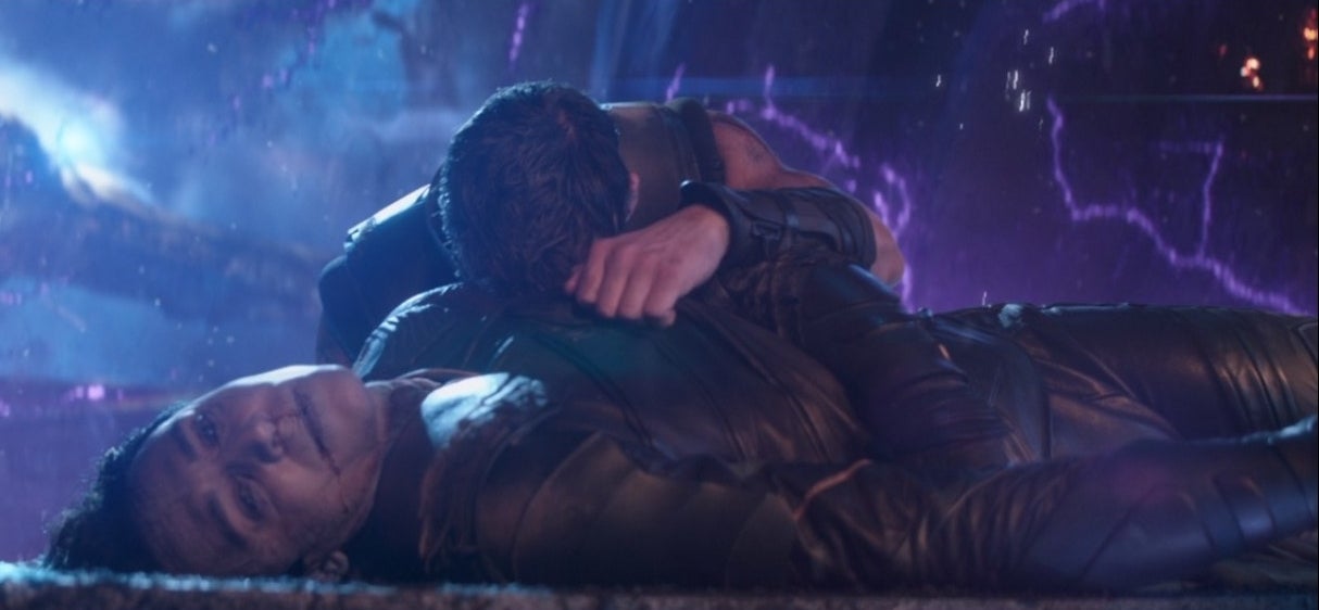 Thor cries over Loki's dead body