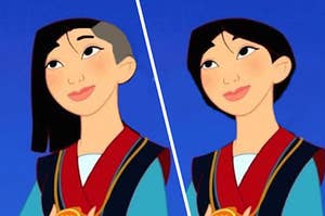 Mulan trying out a new hairstyle 