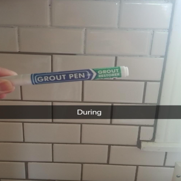 A customer review photo showing the progress on the grout of their kitchen backsplash
