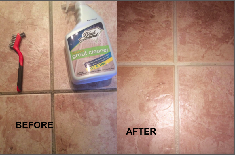 A customer review photo showing their tile grout before and after they clean it