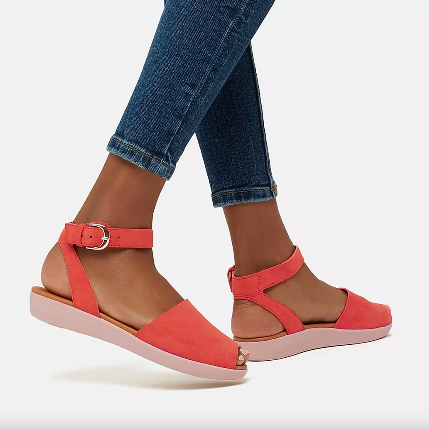 the suede peeptoe sandals in coral pink