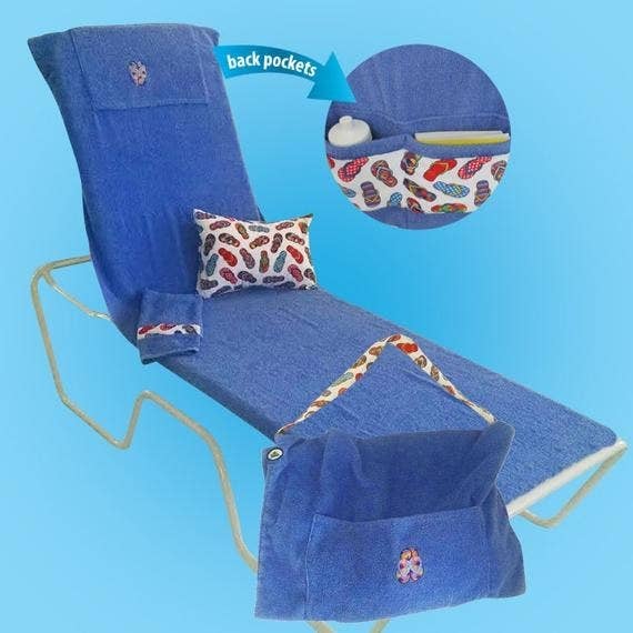 The towel in blue covering a lounge chair