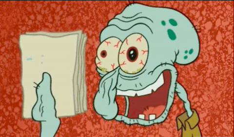 Squidward looking unrested and holding papers in &quot;SpongeBob SquarePants&quot;