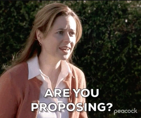 Pam from &quot;The Office&quot; yelling, &quot;Are you proposing?&quot;